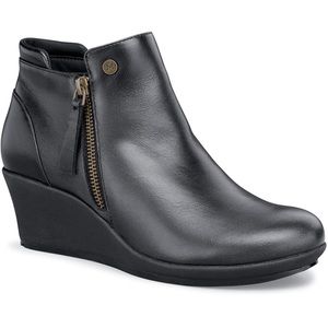 MOZO LOLA ZIP UP LEATHER UPPER SHOES FOR CREWS SOLE WATER RESIST WEDGE BOOTIE